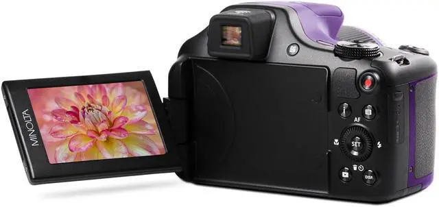 Alt view image 3 of 7 - Minolta Pro Shot 20 Mega Pixel HD Digital Camera with 67x Optical Zoom, Full 1080p HD Video & 16GB SD Card (Purple)