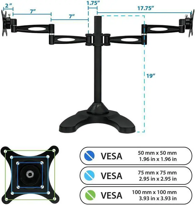 Alt view image 6 of 7 - Mount-It! Dual Monitor Stand | 27" Max Screen Size| VESA 75 100