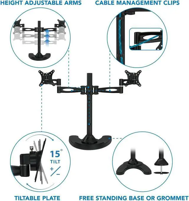 Alt view image 5 of 7 - Mount-It! Dual Monitor Stand | 27" Max Screen Size| VESA 75 100