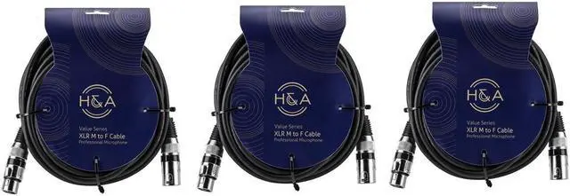 Main image of H&A Value Series, 3 Pack XLR M to F Professional Microphone Cable - 25'