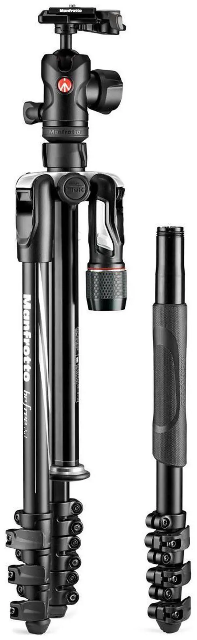 Alt view image 12 of 17 - Manfrotto Befree 2N1 Aluminium Tripod/Monopod, 494 Ball Head, Lever Locks, Black