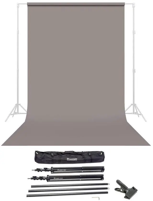 Main image of Savage Widetone Seamless Background Paper, 86" wide x 36' Storm Gray - Bundle With Flashpoint 10' Background Support System Air Cushioned, Flashpoint Clip Clamp with 2" Jaw