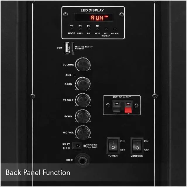 Alt view image 4 of 8 - pyle wireless portable pa speaker system  800w high powered bluetooth compatible indoor & outdoor dj sound stereo loudspeaker w/usb sd mp3 aux 3.5mm input, flashing party light & fm radiopphp1244b