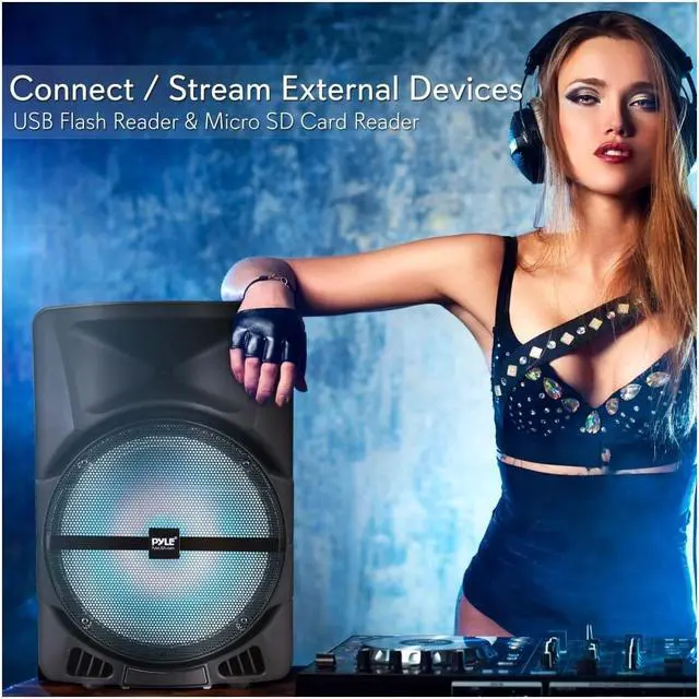 Alt view image 6 of 8 - pyle wireless portable pa speaker system  800w high powered bluetooth compatible indoor & outdoor dj sound stereo loudspeaker w/usb sd mp3 aux 3.5mm input, flashing party light & fm radiopphp1244b