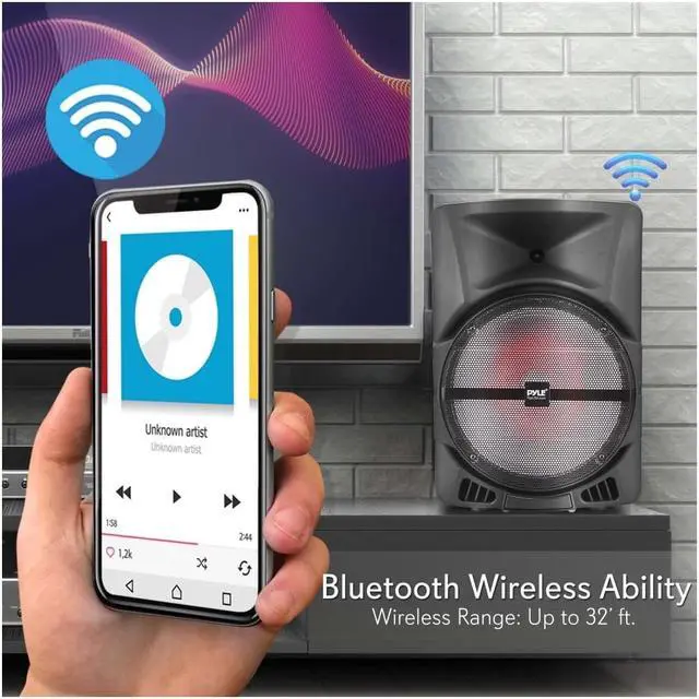 Alt view image 7 of 8 - pyle wireless portable pa speaker system  800w high powered bluetooth compatible indoor & outdoor dj sound stereo loudspeaker w/usb sd mp3 aux 3.5mm input, flashing party light & fm radiopphp1244b