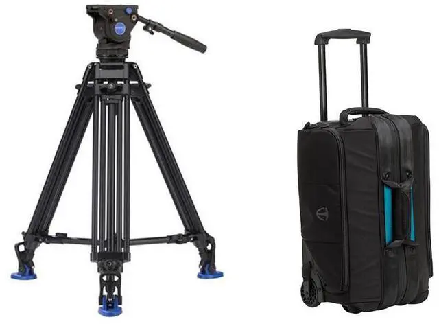 Main image of Benro BV6 PRO 3-Section Aluminum Video Tripod, Bundle w/Tenba Cineluxe Roller 21
