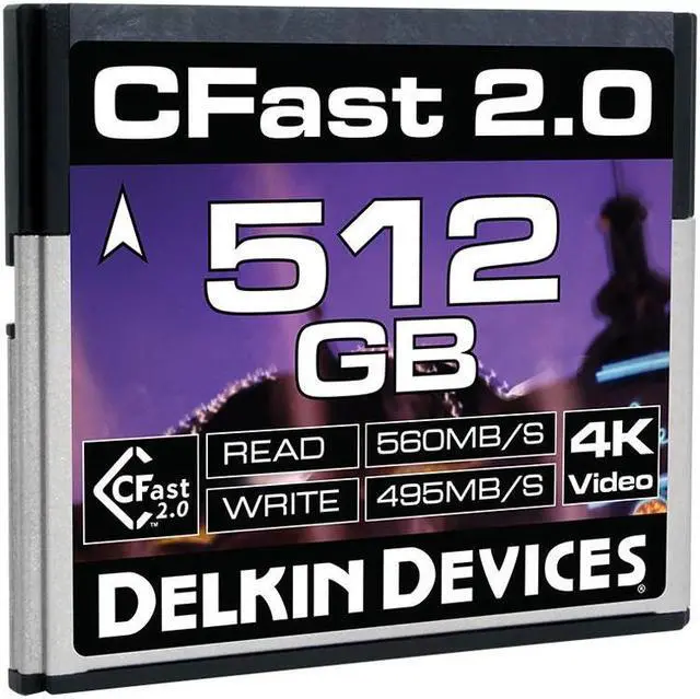 Main image of Delkin Devices 512GB Cinema CFast 2.0 Memory Card, 560MB/s Read and 495MB/s Write