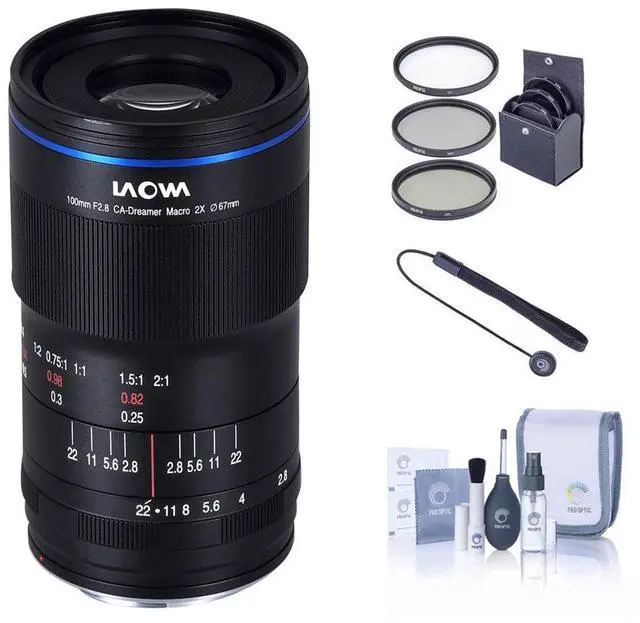 Main image of Venus Laowa 100mm f/2.8 Manual Aperture 2x Ultra Macro APO Lens for Canon EF, Bundle with ProOptic 67mm Filter Kit, Cleaning Kit, Lens Cap Tether