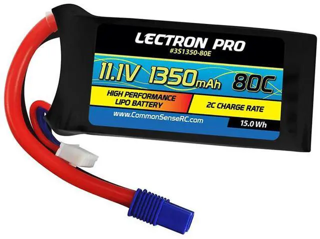 Main image of COMMON SENSE RC Lectron Pro 11.1V 1350mAh 80C Li-Po Battery with EC3 Connector