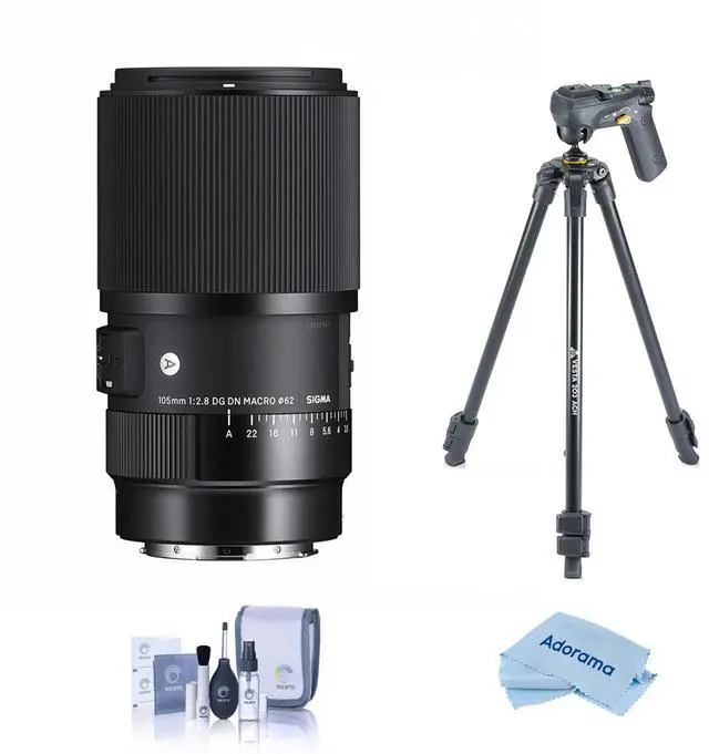 Main image of Sigma 105mm f/2.8 DG DN ART Macro Lens for L Mount, Bundle with Slik U8800L 3-Section Aluminum Tripod with Hybrid 3-Way Pan Head, Cleaning Kit, Cleaning Cloth