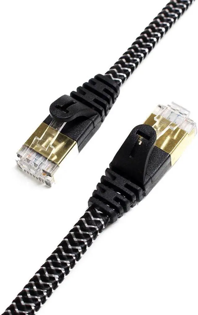 Alt view image 7 of 13 - Tera Grand - CAT7 10 Gigabit Ethernet Ultra Flat Patch Cable for Modem Router LAN Network - Built with Gold Plated & Shielded RJ45 Connectors and Nylon Braided Jacket, 6 Feet Black & White