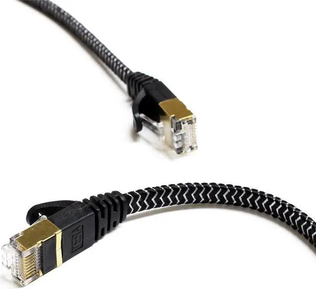 Alt view image 11 of 13 - Tera Grand - CAT7 10 Gigabit Ethernet Ultra Flat Patch Cable for Modem Router LAN Network - Built with Gold Plated & Shielded RJ45 Connectors and Nylon Braided Jacket, 6 Feet Black & White