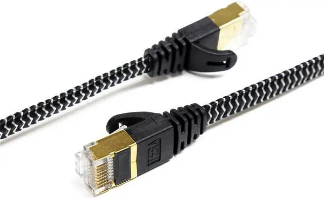 Alt view image 9 of 13 - Tera Grand - CAT7 10 Gigabit Ethernet Ultra Flat Patch Cable for Modem Router LAN Network - Built with Gold Plated & Shielded RJ45 Connectors and Nylon Braided Jacket, 6 Feet Black & White