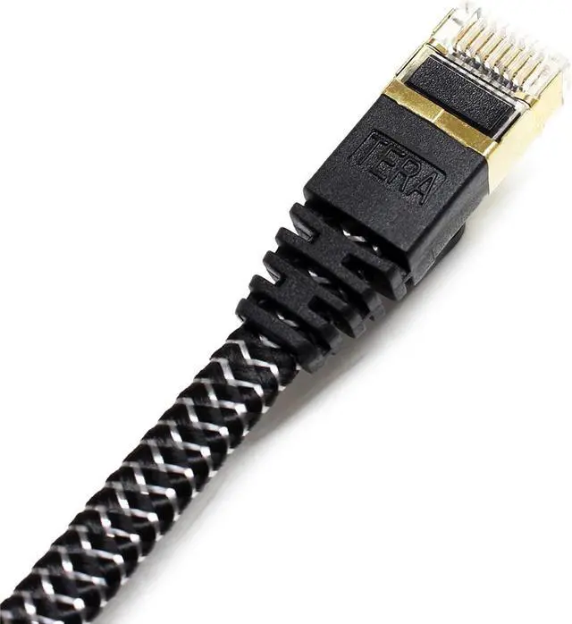 Alt view image 10 of 13 - Tera Grand - CAT7 10 Gigabit Ethernet Ultra Flat Patch Cable for Modem Router LAN Network - Built with Gold Plated & Shielded RJ45 Connectors and Nylon Braided Jacket, 6 Feet Black & White