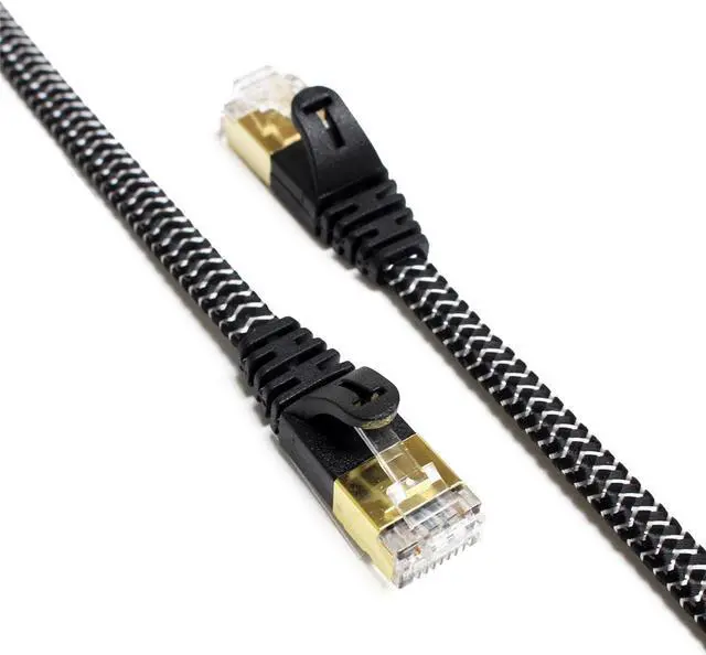 Alt view image 8 of 13 - Tera Grand - CAT7 10 Gigabit Ethernet Ultra Flat Patch Cable for Modem Router LAN Network - Built with Gold Plated & Shielded RJ45 Connectors and Nylon Braided Jacket, 6 Feet Black & White