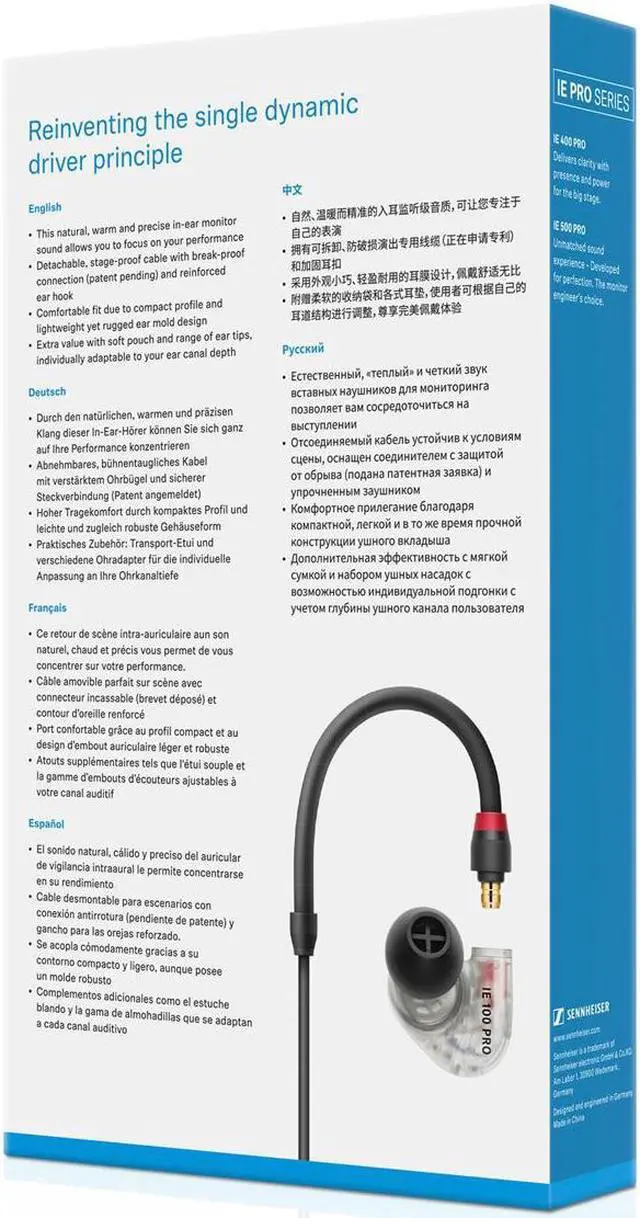 Alt view image 10 of 17 - Sennheiser IE 100 PRO In-Ear Monitoring Headphones (Clear)