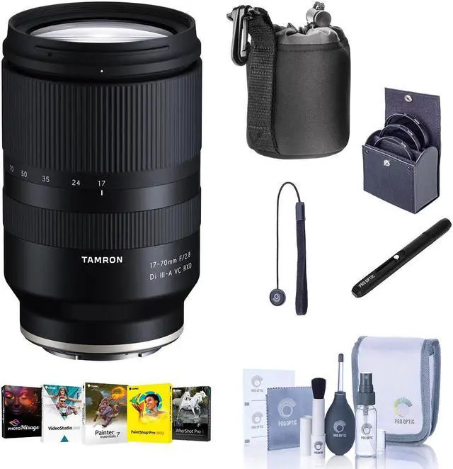 Main image of Tamron 17-70mm f/2.8 Di III-A VC RXD Lens for Sony E, Bundle with ProOptic 67mm Filter Kit, Cleaning Kit, PC Software Kit, Lens Cap Tether, Lens Cleaner, Lens Pouch