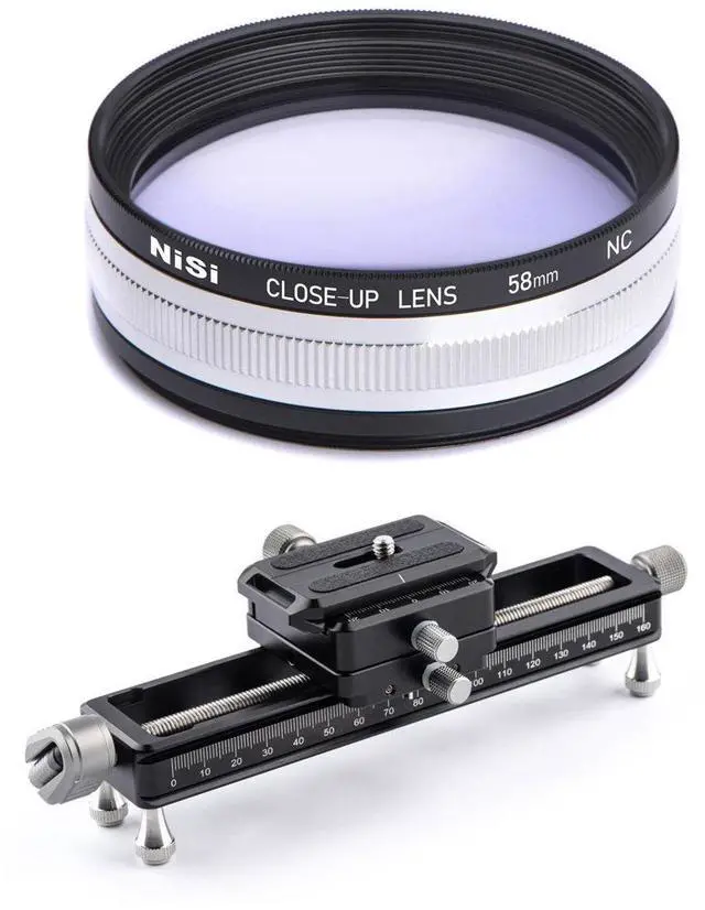 Alt view image 2 of 6 - nisi close-up lens kit nc 58mm with 49 & 52mm adapters with nisi nm-180 macro focusing rail with 360 degree rotating clamp