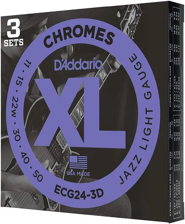 Main image of D'Addario ECG24 XL Chromes Guitar Strings Set, Jazz Light, 11-50 Gauge, 3-Pack