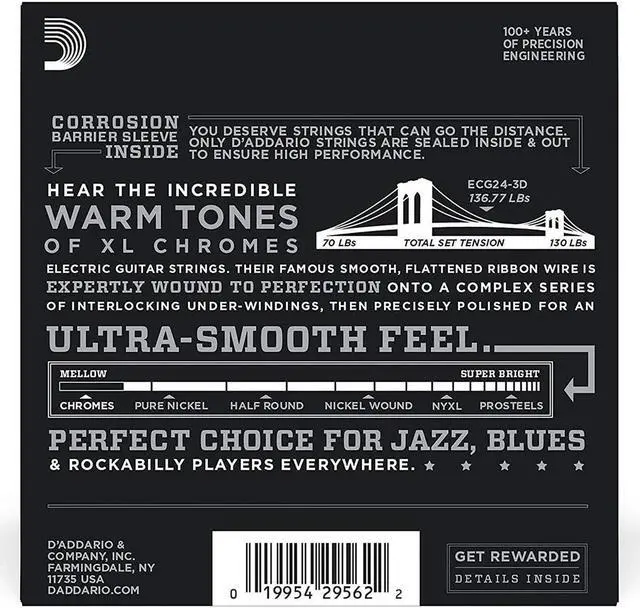 Alt view image 2 of 6 - D'Addario ECG24 XL Chromes Guitar Strings Set, Jazz Light, 11-50 Gauge, 3-Pack