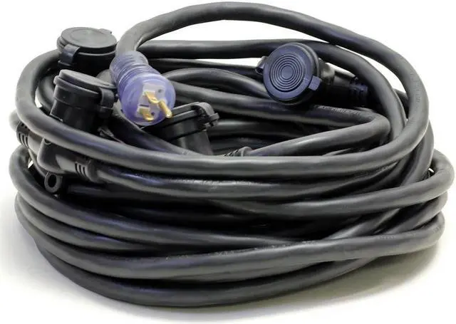 Main image of Milspec 50' 12/3 STW ProCap Covered Multi-Outlet Power Distribution Cord, Black