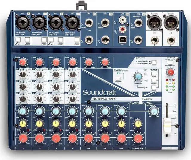 Alt view image 12 of 15 - Soundcraft NOTEPAD-12FX; 12CH DESKTOP MIX MIXER W/ USB, 3 BAND EQ AND LEXICON EFFECTS