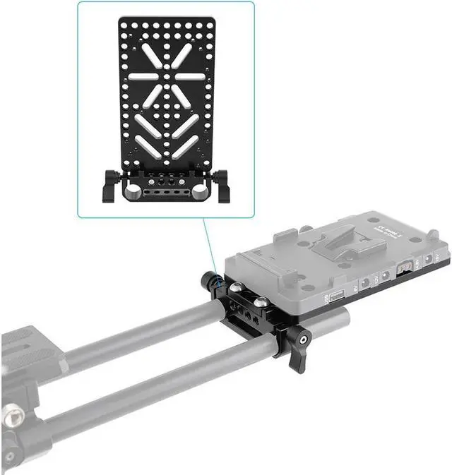 Alt view image 6 of 7 - CAMVATE Cheese-Style Battery Plate Backboard with 15mm Rail Block Rod Clamp for V Lock Mount Power Supply Splitter