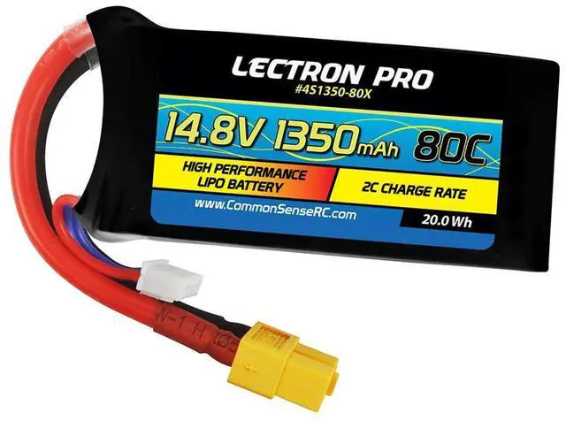 Main image of COMMON SENSE RC Lectron Pro 14.8V 1350mAh 80C Li-Po Battery with XT60 Connector