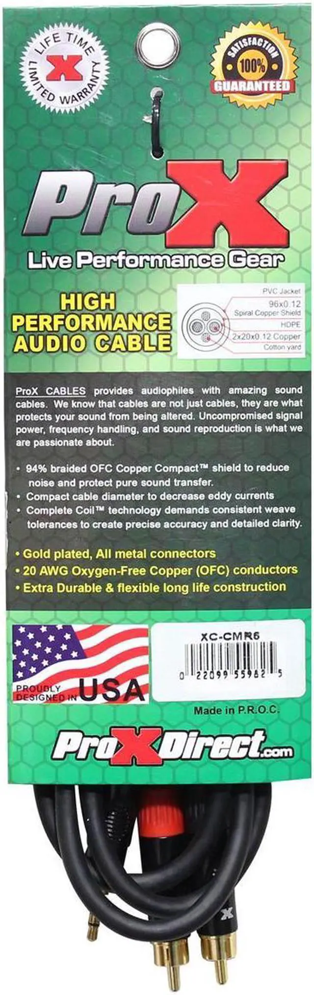 Alt view image 2 of 4 - ProX XC-CMR6 6' 1/8" (3.5mm) TRS to Dual RCA-M High Performance Audio Cable