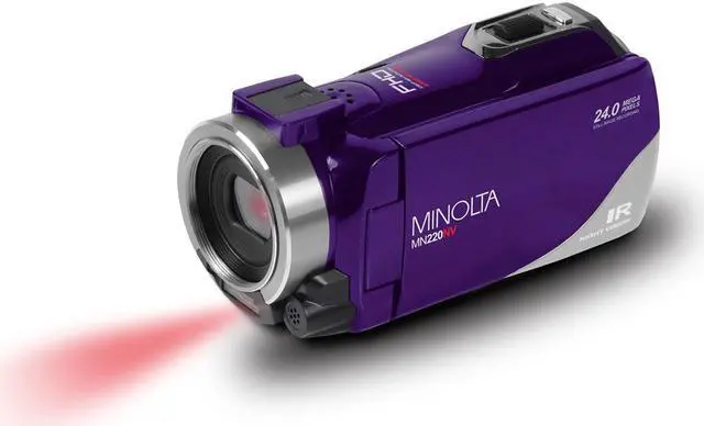 Alt view image 2 of 5 - Minolta MN220NV Full HD 24MP 3" Touchscreen Night Vision Wi-Fi Camcorder, Purple