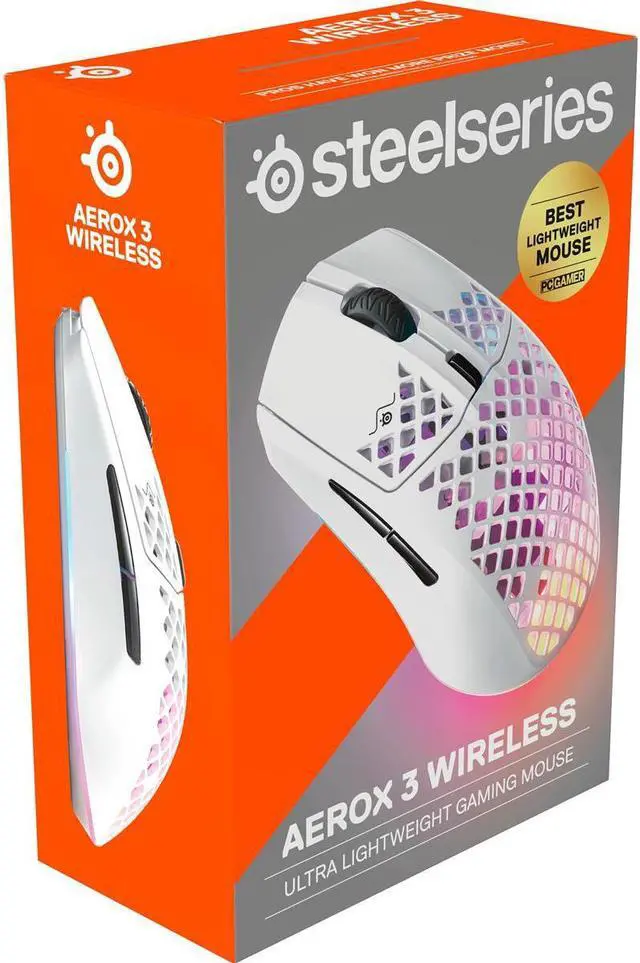 Alt view image 9 of 9 - SteelSeries Aerox 3 Wireless 2022 Edition 62608 Snow 6 Buttons 2.4GHz / Bluetooth 5.0 Optical Gaming Mouse