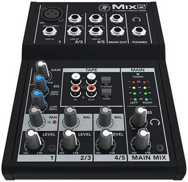Alt view image 2 of 6 - Mackie Mix5 5-Channel Compact Mixer, Bundle with TAPH100 Closed-Back Studio Monitor Headphones and 25' Value Series XLR Microphone Cable