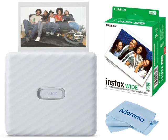 Main image of Fujifilm Instax Link Wide Smartphone Printer, Ash White with 20-Pack Instax Wide Instant Color Print Film ISO 800