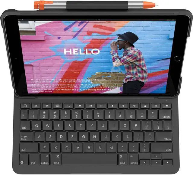 Alt view image 19 of 20 - Logitech iPad (7th Generation) Keyboard Case | Slim Folio with Integrated Wireless Keyboard (Graphite)