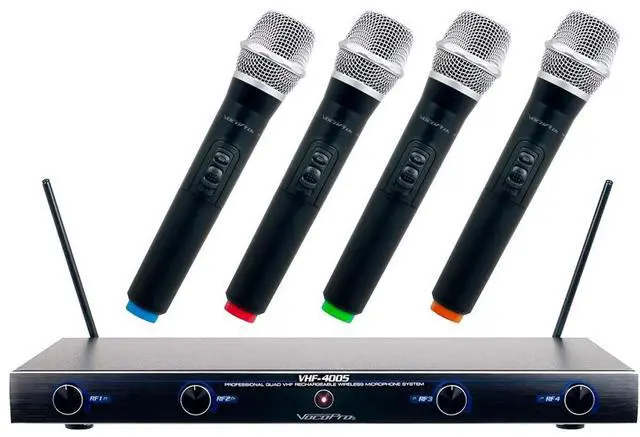Alt view image 2 of 14 - VocoPro VHF-4005 4 Channel Rechargeable VHF Wireless Mic System, 4x Mics, CH 2