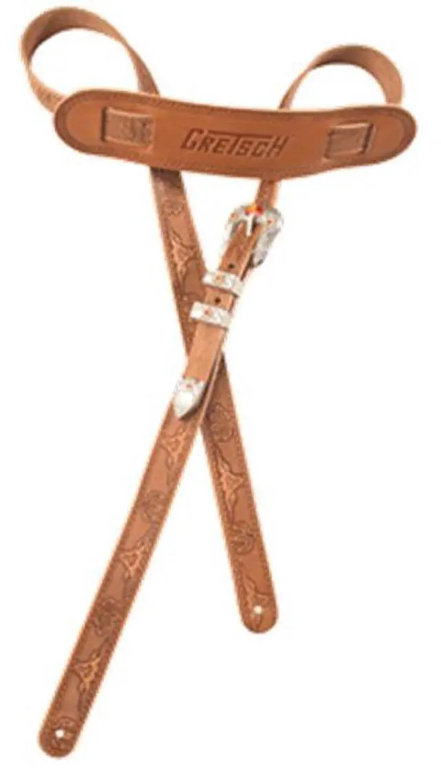 Main image of Gretsch Tooled Vintage Leather Guitar Strap, Russet