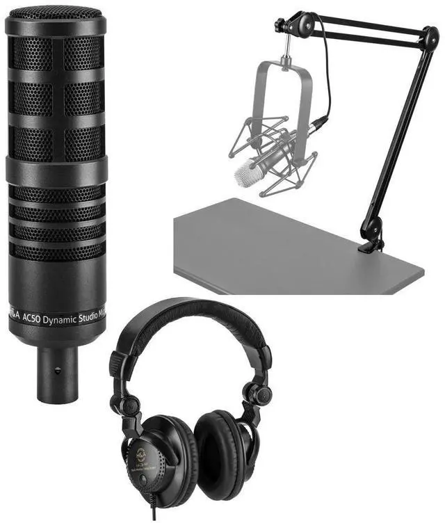Main image of H&A AC50 Cardioid Dynamic Studio Broadcast Microphone Bundle with Studio Monitor Headphones, Broadcast Arm with Springs and XLR Cable
