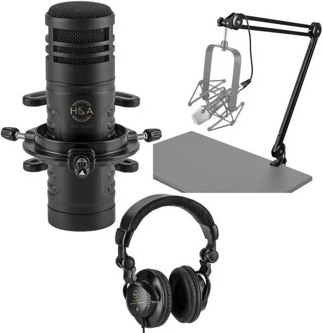 Main image of H&A AC60 Hypercardioid Dynamic Studio Broadcast Microphone with Headphones/Arm