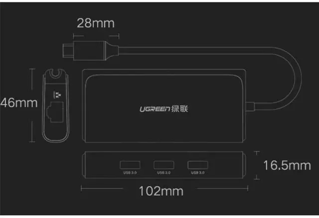 Alt view image 4 of 4 - UGREEN USB C Hub Type-C to 3-Port USB 3.0 Dock with Gigabit Ethernet Adapter