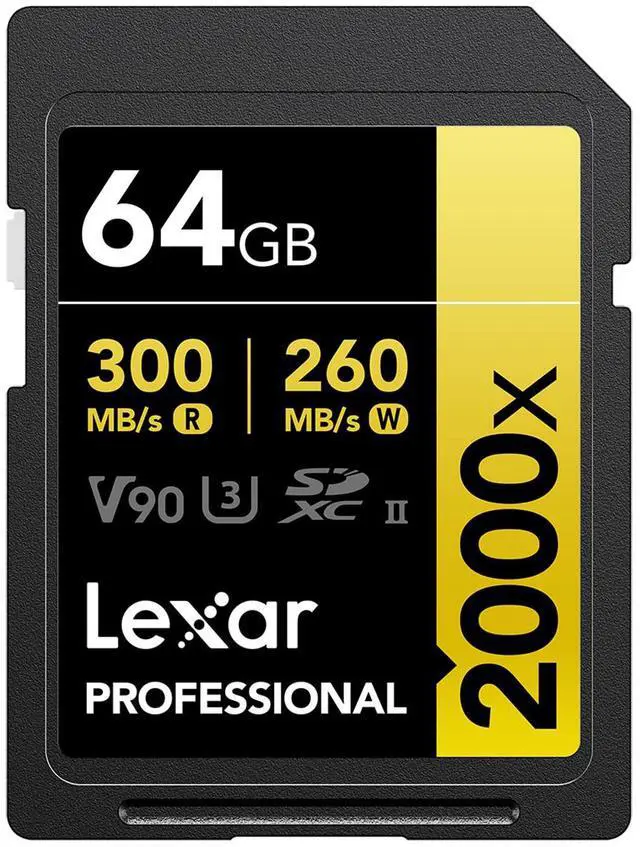 Alt view image 2 of 13 - Lexar Professional SDXC Memory Card 2000x 64GB Class 10 UHSII U3 WO Reader