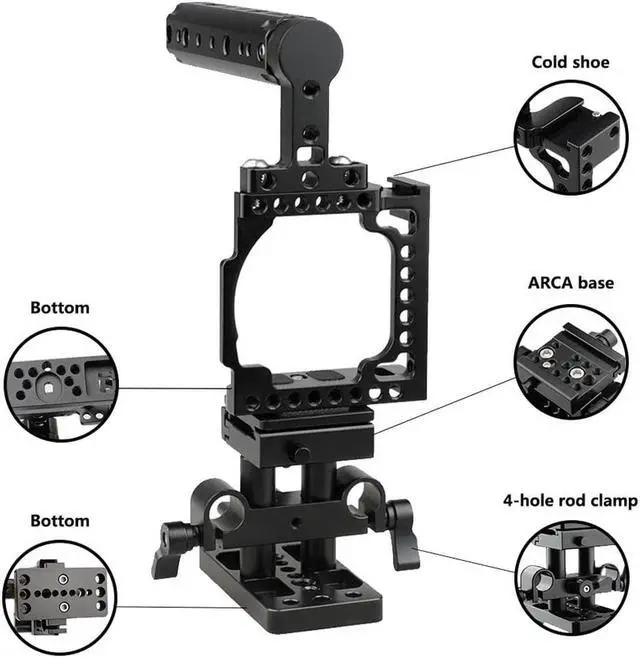 Alt view image 6 of 7 - CAMVATE Camera Cage with Handle and ARCA QR Baseplate for Sony A6500/A6300/A6000