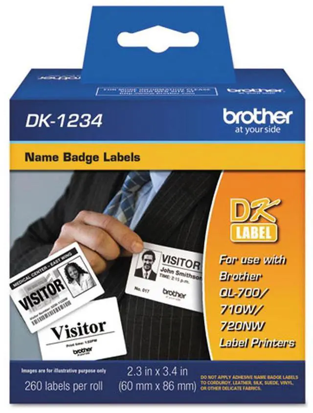 Alt view image 15 of 18 - Brother DK1234 Brother Name Badge Label - 2.36" Width x 3.39" Length - Rectangle - Direct Thermal - White - Paper - 260 Label