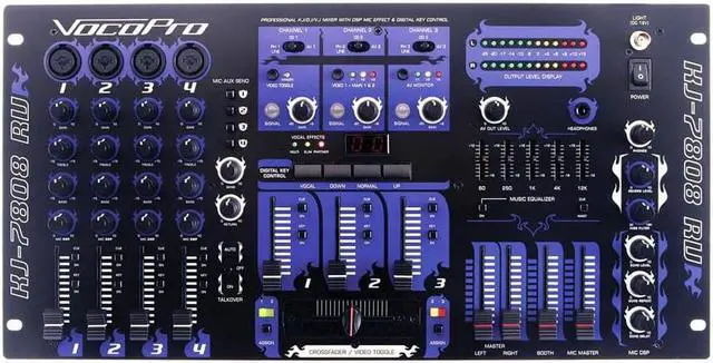 Alt view image 7 of 15 - VocoPro KJ-7808 RV Professional KJ/DJ/VJ Mixer with DSP Mic Effect, and Digital Key Control