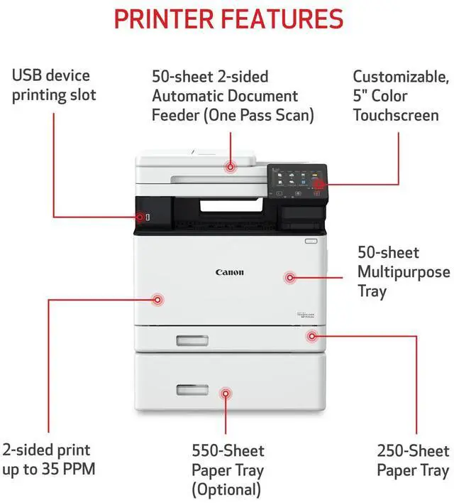 Alt view image 3 of 17 - Canon imageCLASS MF753Cdw Wireless Laser Multifunction Printer Color White