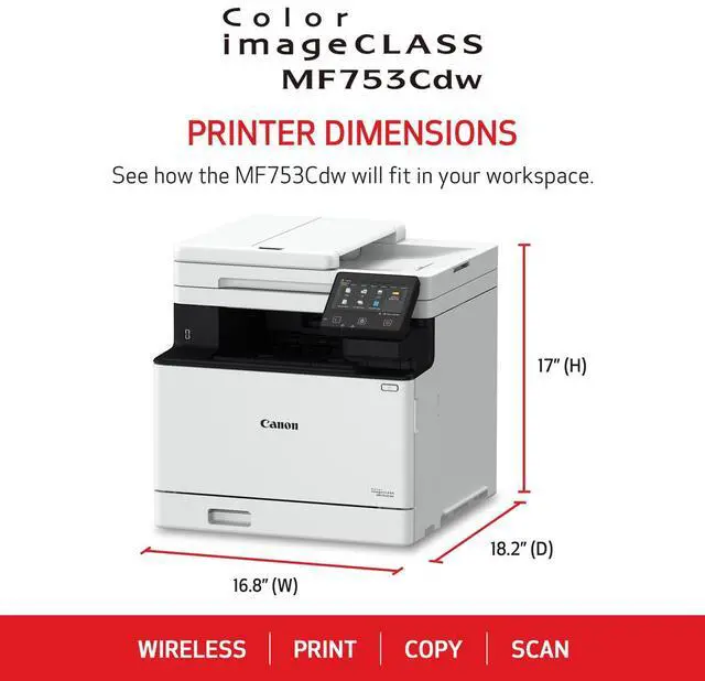 Alt view image 2 of 17 - Canon imageCLASS MF753Cdw Wireless Laser Multifunction Printer Color White