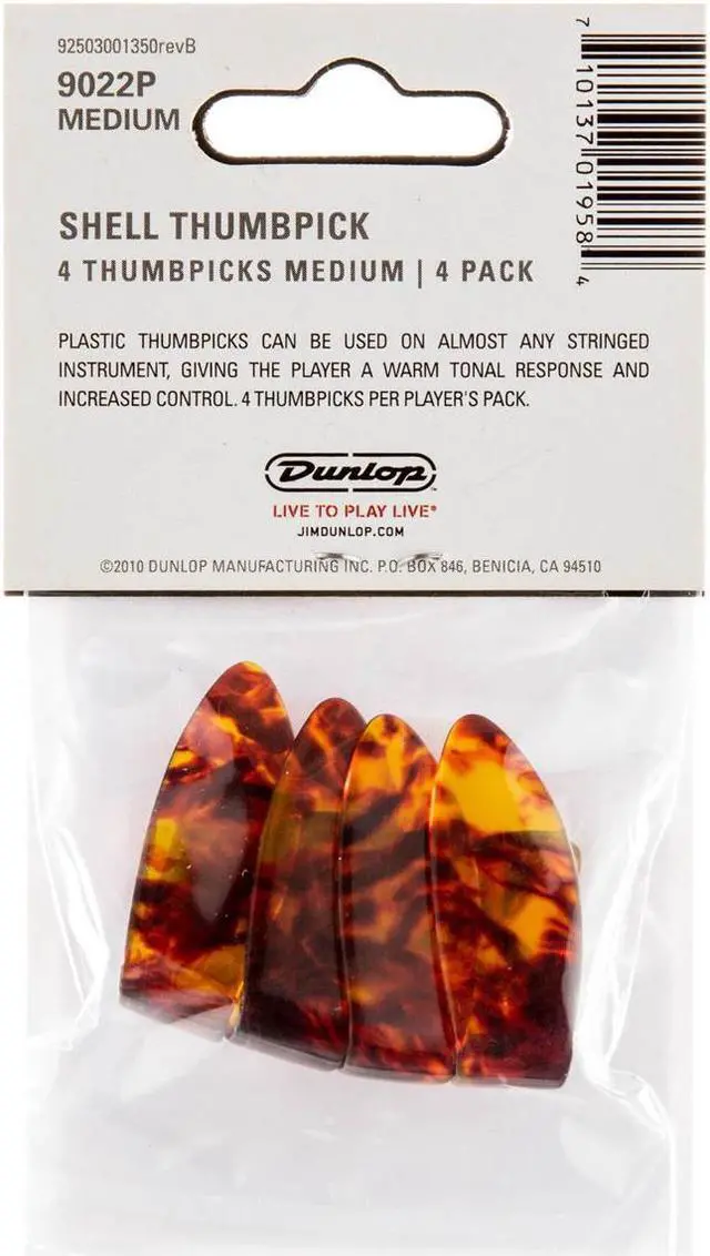 Alt view image 7 of 7 - Dunlop 9022P Medium Brown Shell Thumb Picks, 4 Pack