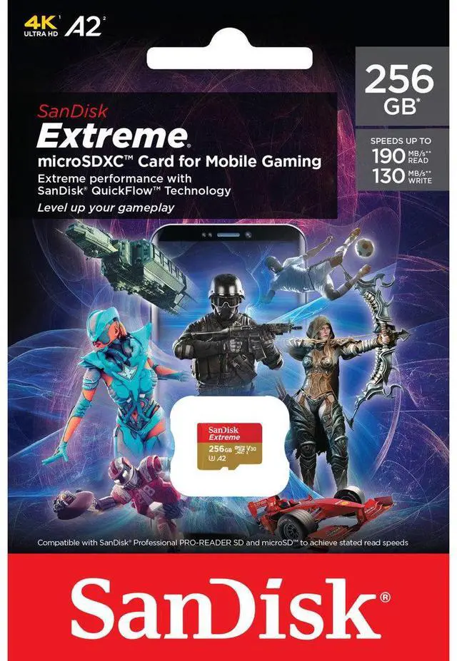 Alt view image 7 of 8 - 256GB SanDisk Extreme microSDXC Card for Mobile Gaming 4K UHD A2