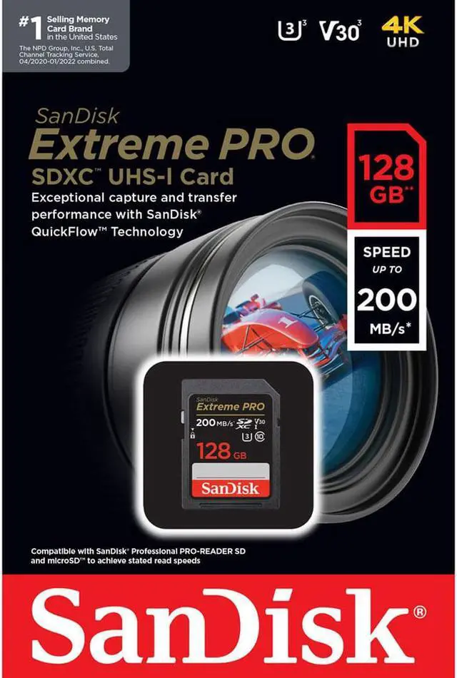 Alt view image 10 of 11 - SanDisk Extreme PRO 128 GB Class 3/UHS-I U3 V30 SDXC SDSDXXD128GANCIN