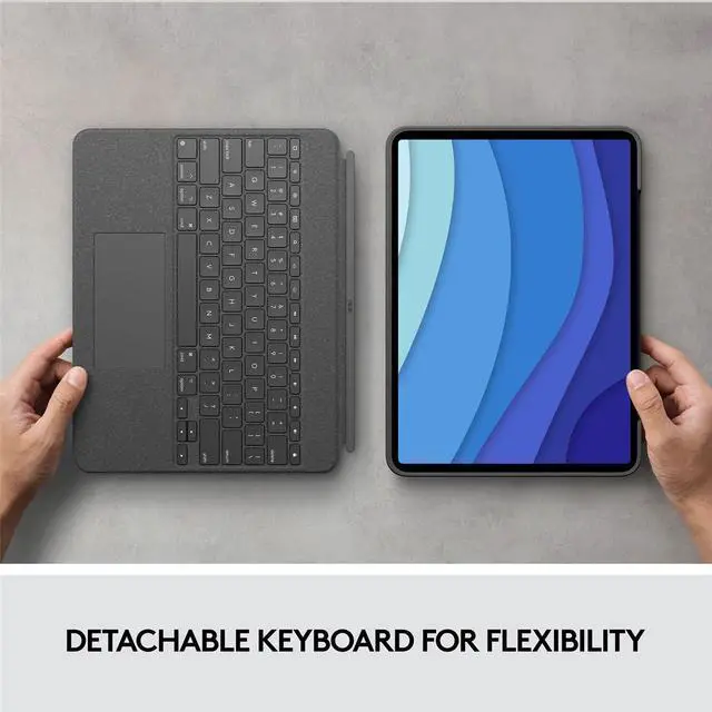 Alt view image 3 of 20 - Logitech Combo Touch Keyboard/Cover Case for 12.9" Apple iPad Pro 5th Gen Gray
