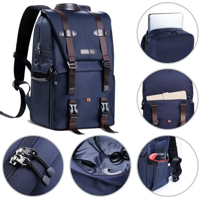 Alt view image 7 of 7 - K&F Concept Multi-Functional Waterproof Camera Travel Backpack, Large, Blue